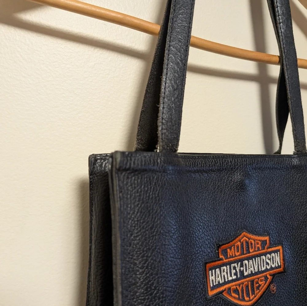 Harley-Davidson Black Leather Tote Bag Embroidered patch Logo